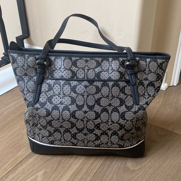 Coach Peyton Perforated PVC Signature Top Zip Tote. Black and white. - Picture 2 of 5